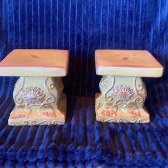 Rustic Sunflower Ceramic/Terra Cotta Candle Pillars-set of 2 - Picture 4 of 11